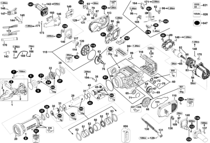 Default Diagram and Parts List for D25980-B3 Type 4 DeWALT Demolition Hammer