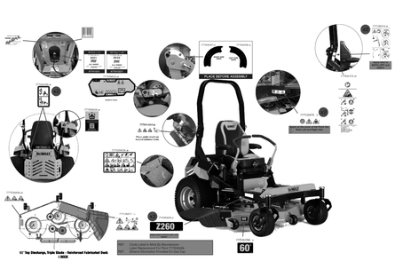Label Map Diagram and Parts List for DXGZ260P (47AKBCA8038)(2022) DeWALT Lawn Tractor