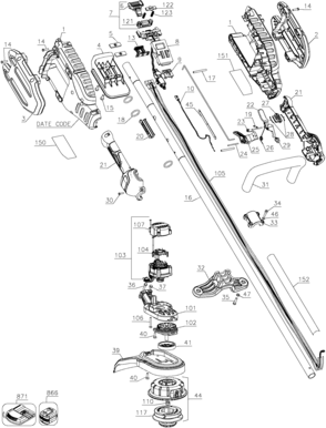 Default Diagram and Parts List for DCST990X1 Type 2 DeWALT Trimmer