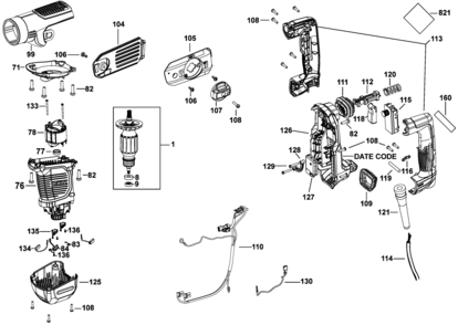 MOTOR Diagram and Parts List for D25481K Type 1 DeWALT Hammer