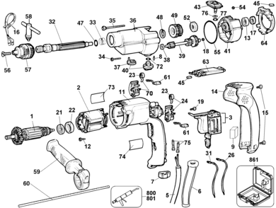 Page A Diagram and Parts List for DW505K 1 DeWALT Electric Drill