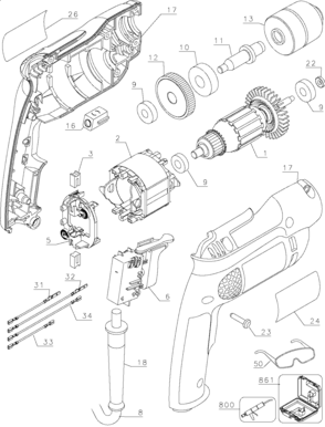 Default Diagram and Parts List for D21008KG Type 1 DeWALT Boring Machine