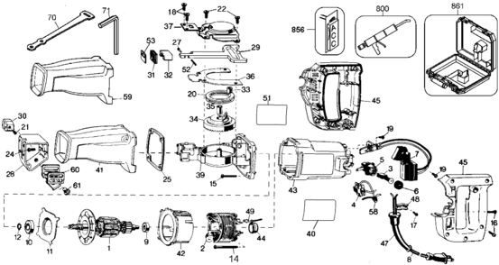Default Diagram and Parts List for DW304K-44 Type 1 DeWALT Reciprocating Saw