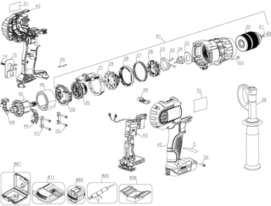 Default Diagram and Parts List for DCD980L2-B2 Type 2 DeWALT Boring Machine