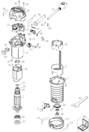Default Diagram and Parts List for DWP611PK-BR Type 1 DeWALT Router