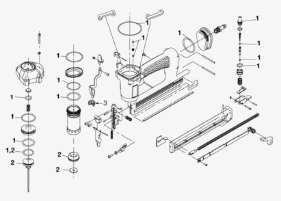 Default Diagram and Parts List for EBN200-BDK Type 1 DeWALT Nailer