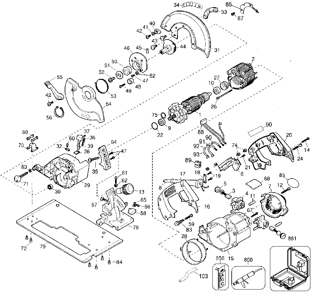 Exploded Diagram A Diagram and Parts List for DW384-46 Type 1 DeWALT Circular Saw