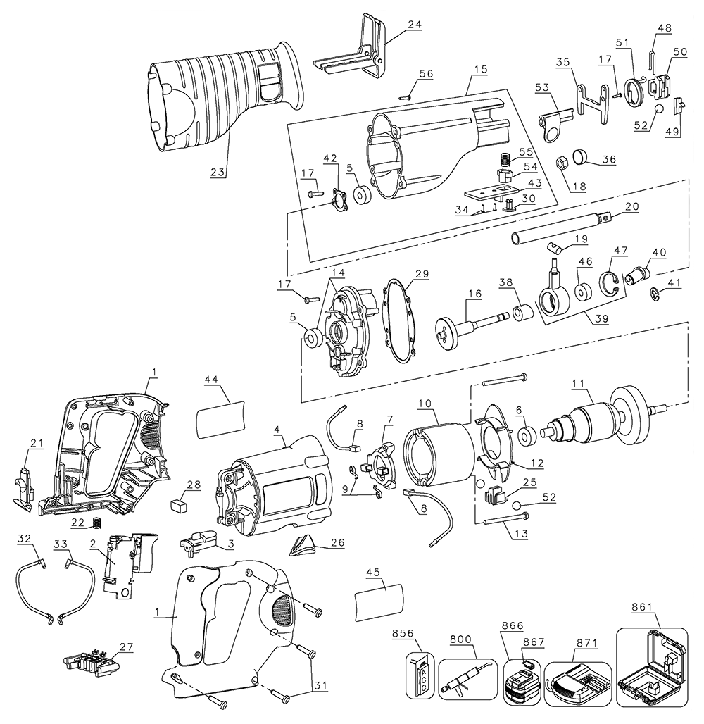 Fig-0 Diagram and Parts List for DW008K Type-2 DeWALT Saw