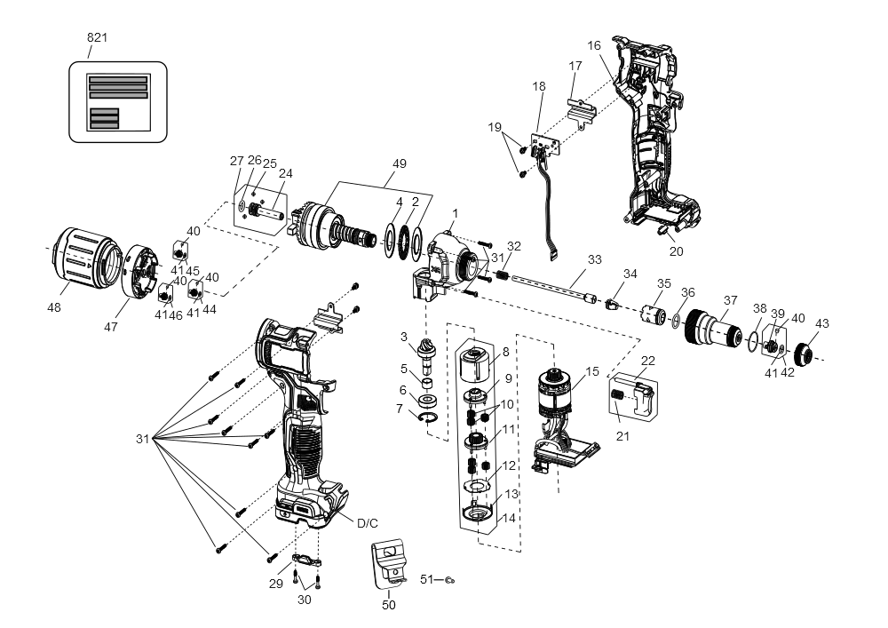 Exploded Diagram A Diagram and Parts List for DCF403B Type 1 DeWALT Riveter