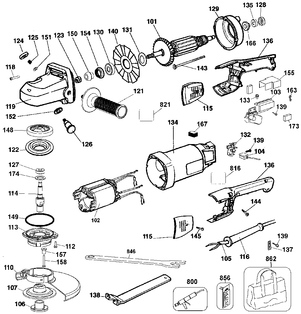 Page A Diagram and Parts List for DW840 Type 4 DeWALT Angle Grinder