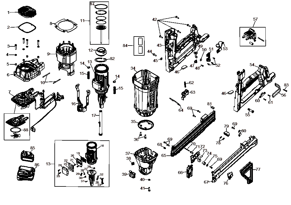 Section 4 Diagram and Parts List for DGN845B Type 1 DeWALT Nailer