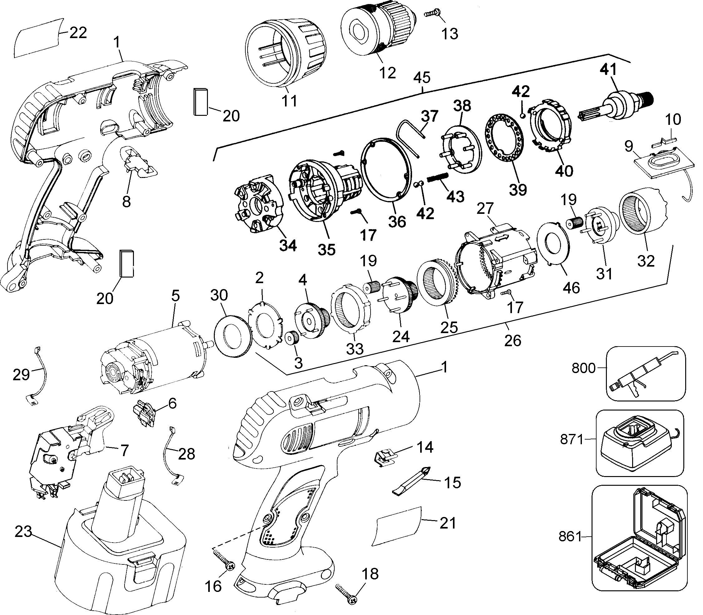 Page A Diagram and Parts List for DW991K 2 DeWALT Electric Drill