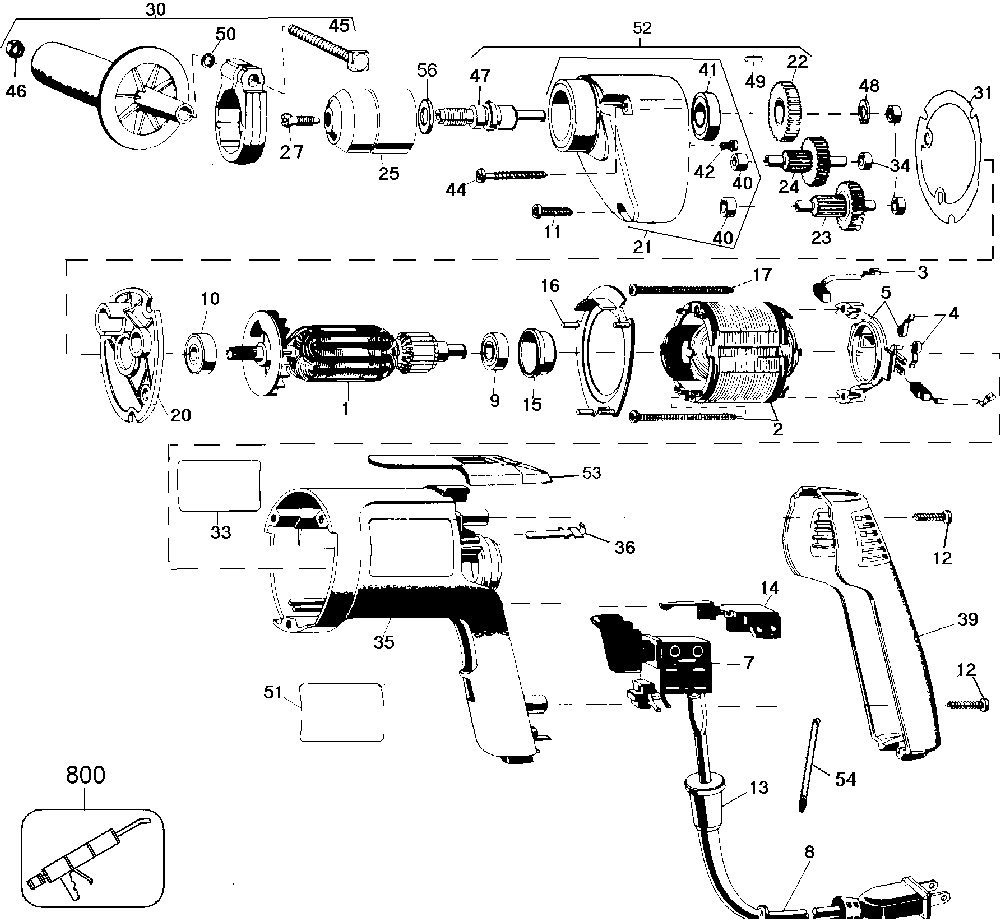 Exploded Diagram A Diagram and Parts List for D116-04 Type 1 DeWALT Drill
