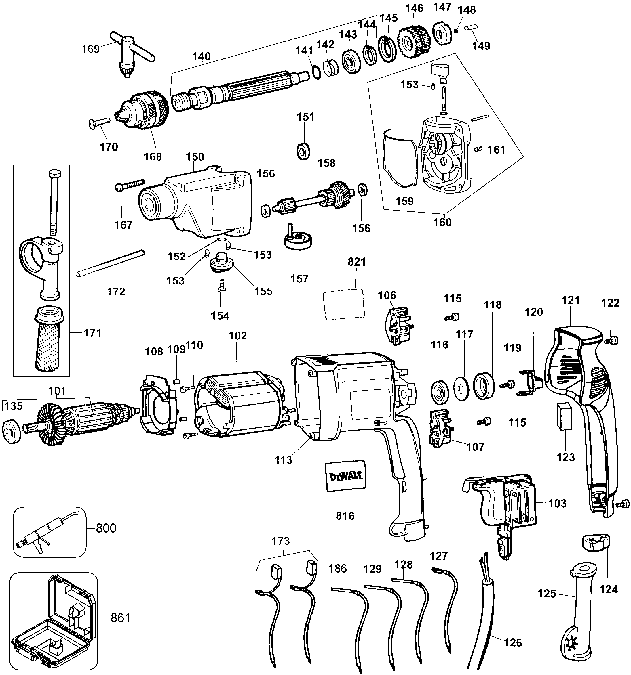 Page A Diagram and Parts List for DW515K 2 DeWALT Hammer