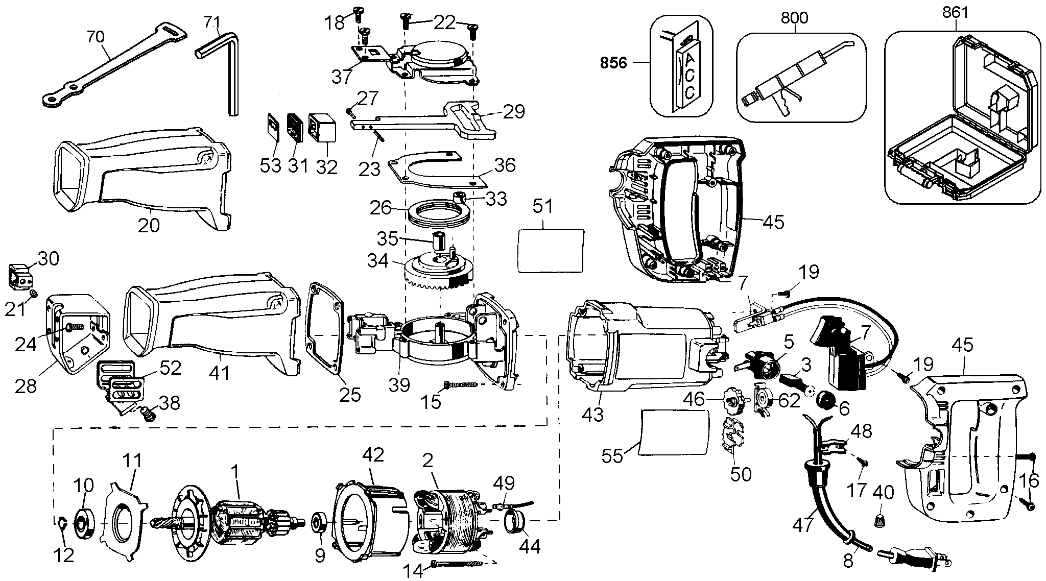 Page A Diagram and Parts List for DW305K 2 DeWALT Reciprocating Saw