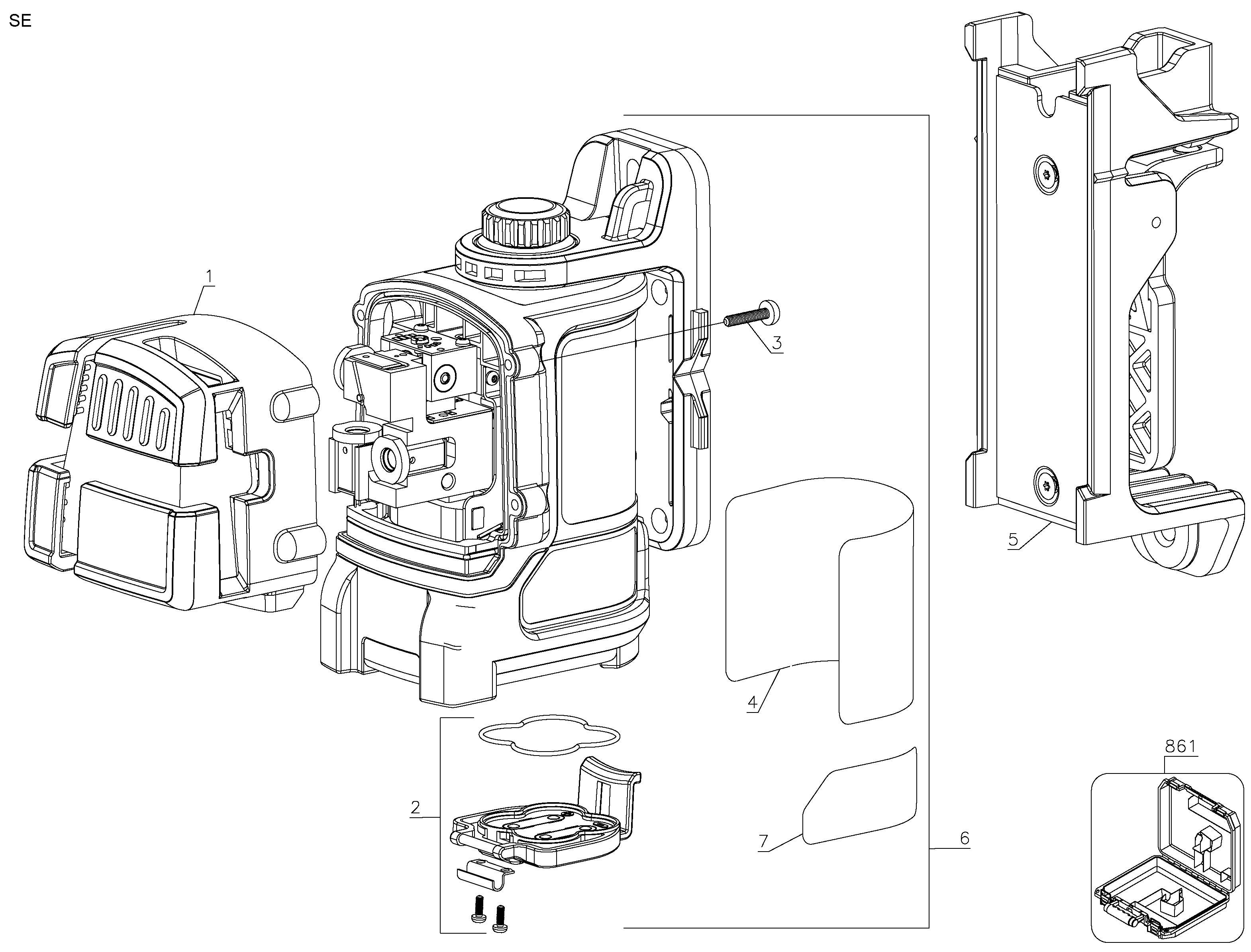 Default Diagram and Parts List for DW089K Type 1 DeWALT Laser Level