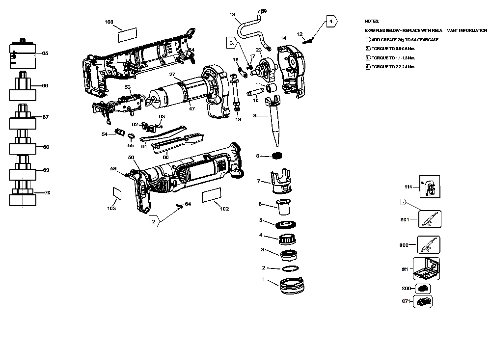 Section 1 Diagram and Parts List for DCE450D1 Type 1 DeWALT Miscellaneous