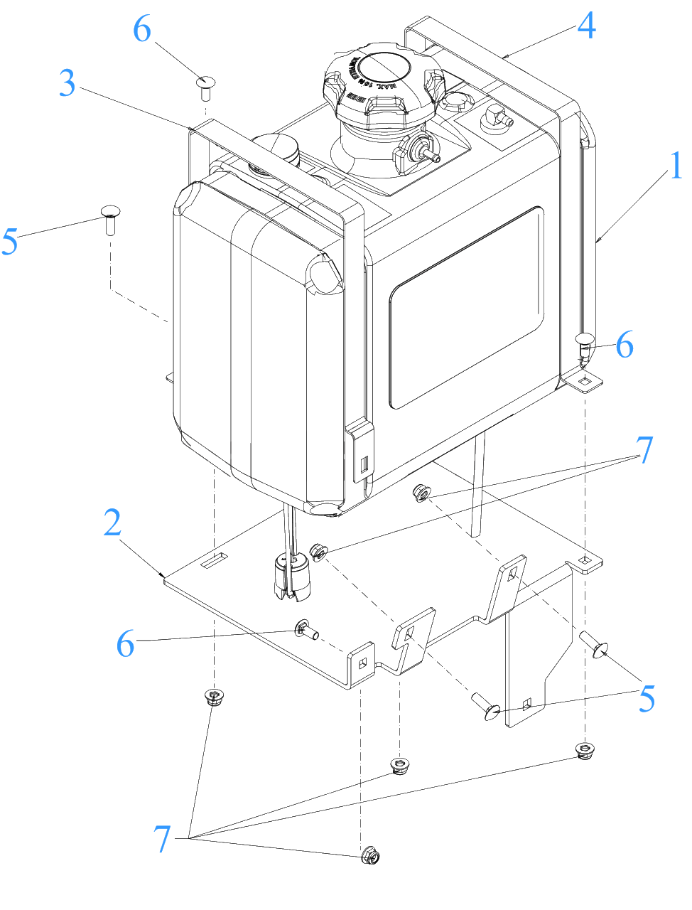 Fuel Tank Diagram and Parts List for DXGX554P (53AL8CS7038)(2021) DeWALT Lawn Tractor