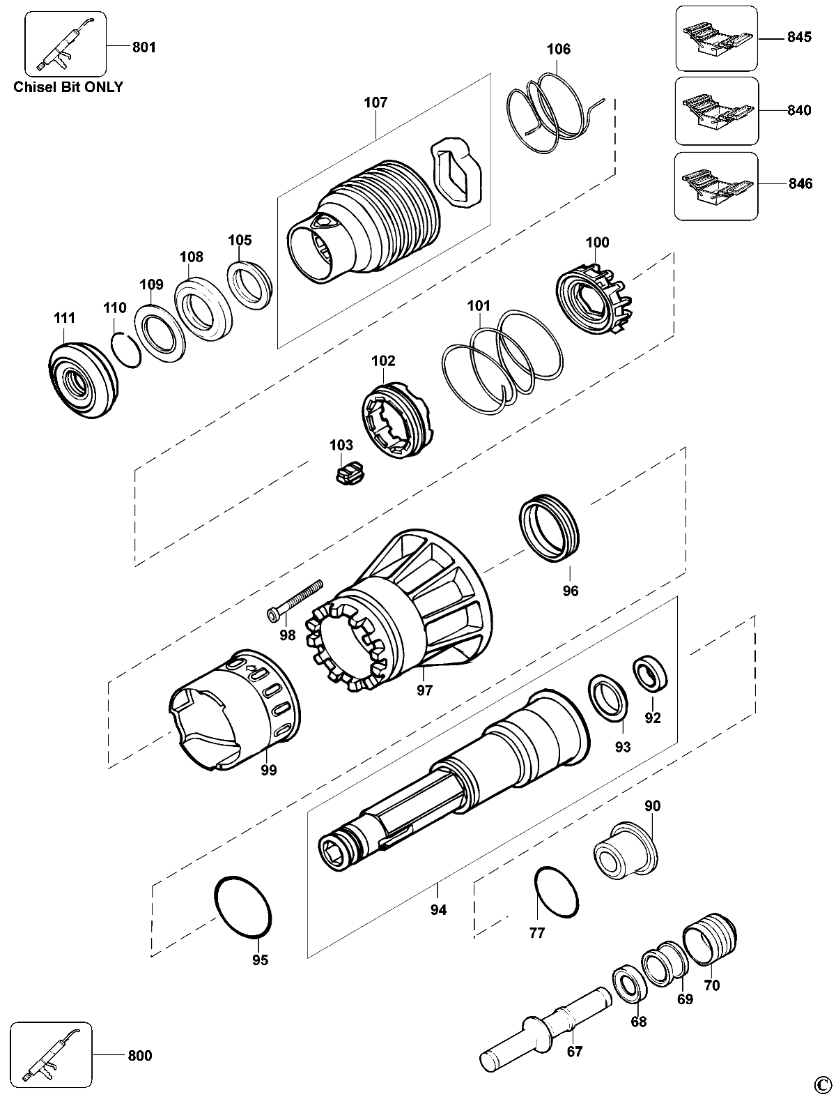 Default 2 Diagram and Parts List for D25940KAR Type 2 DeWALT Hammer