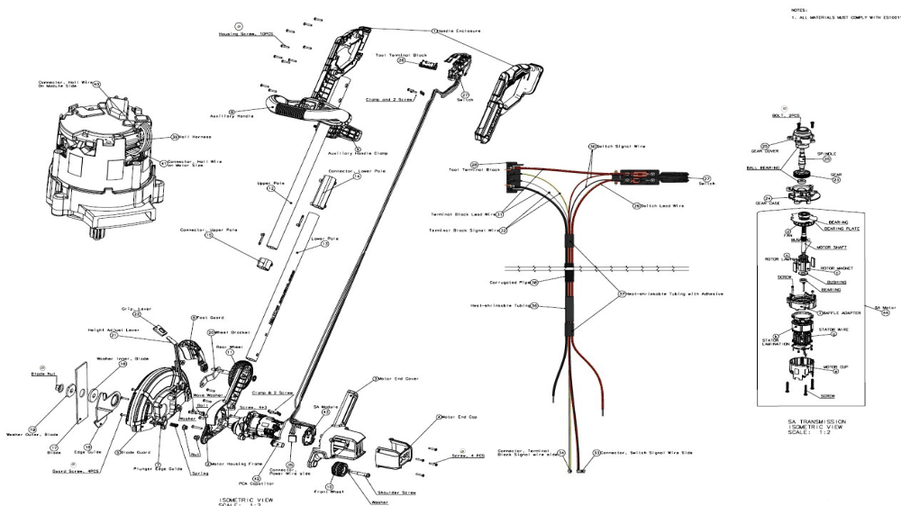 Section 2 Diagram and Parts List for DCED400B Type 1 DeWALT Edger