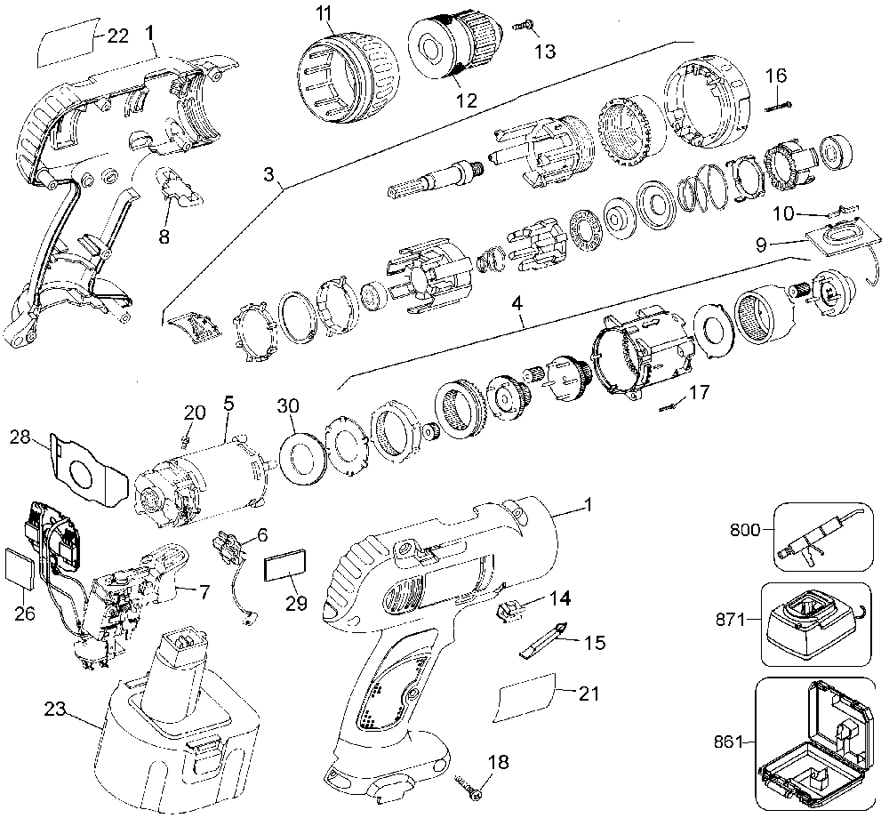 Exploded Diagram A Diagram and Parts List for D974KQ-04 Type 1 DeWALT Charger