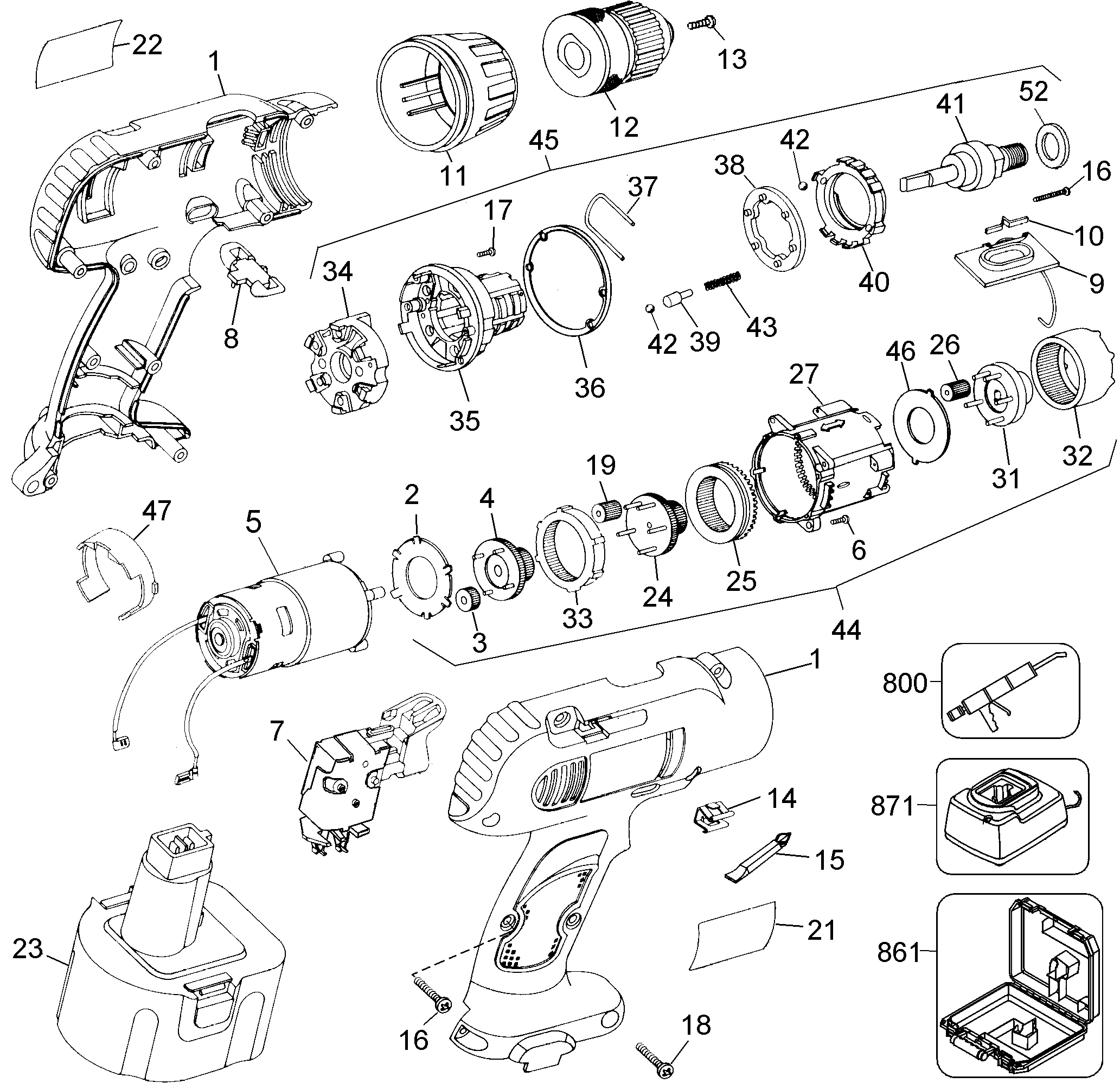 Page A Diagram and Parts List for DW958K-2 3 DeWALT Electric Drill