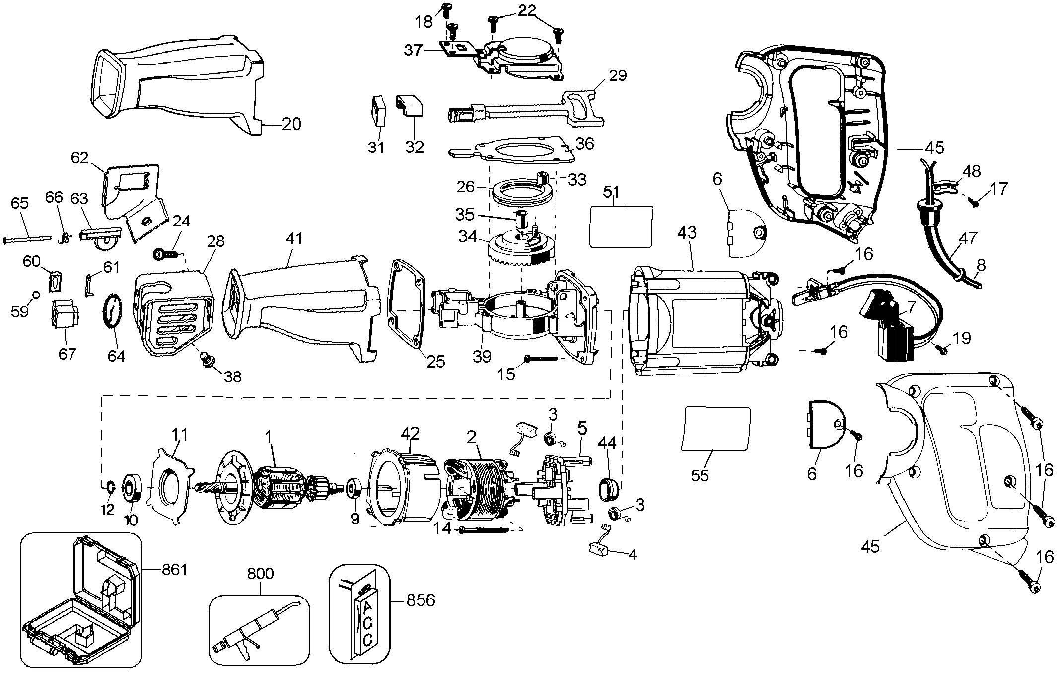 Page A Diagram and Parts List for DW303MK 1 DeWALT Reciprocating Saw