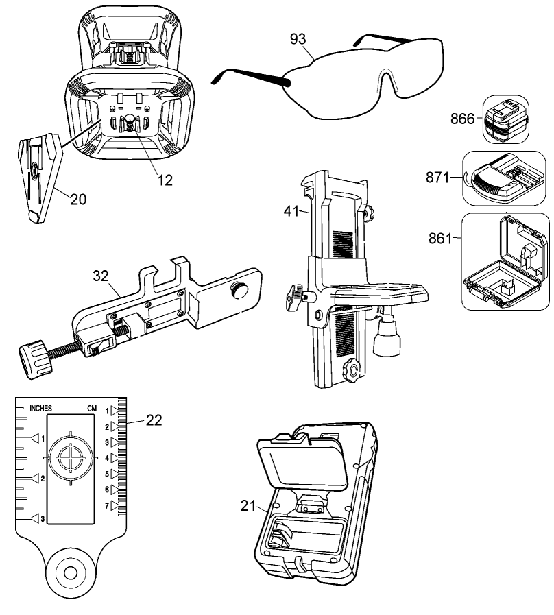 Default Diagram and Parts List for DW074LR Type 1 DeWALT Laser Level