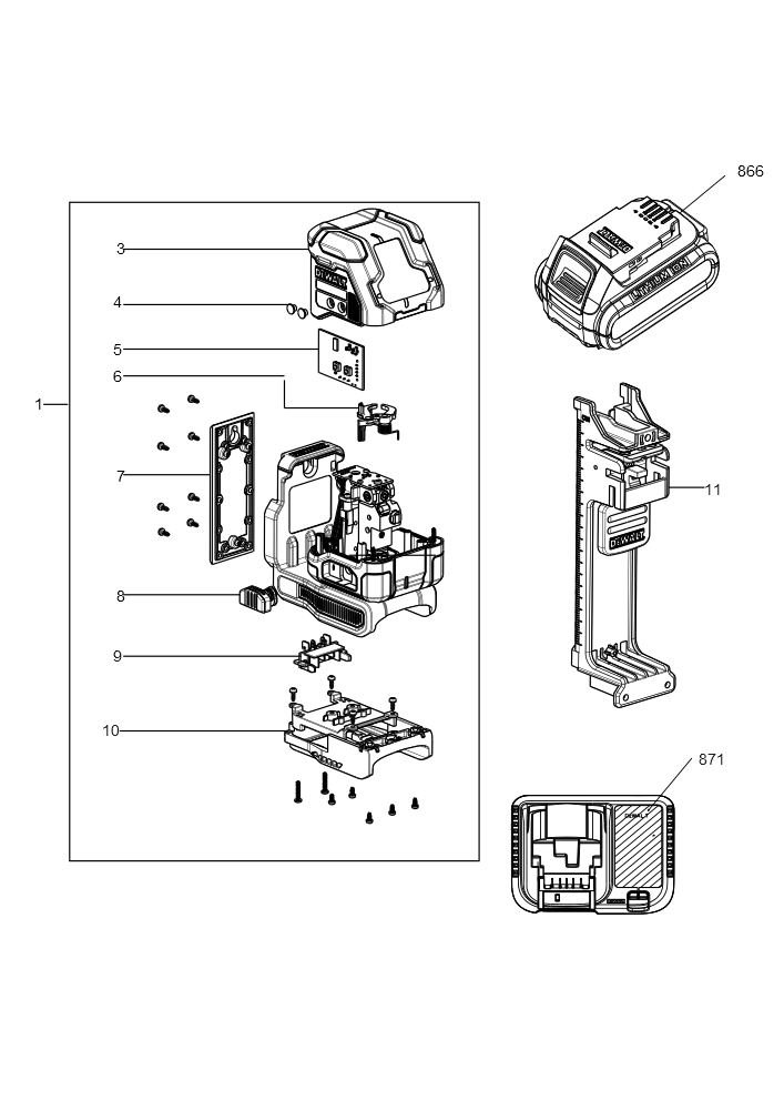 Exploded Diagram A Diagram and Parts List for DCLE34022D1 Type 1 DeWALT Laser Level