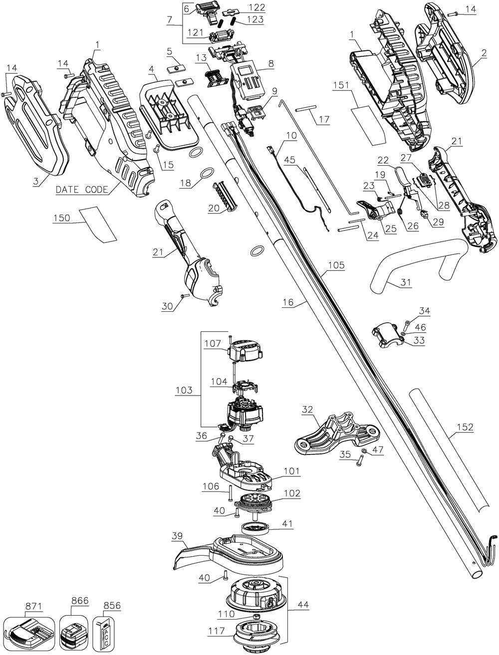Page A Diagram and Parts List for DCST990M1 Type 2 DeWALT Trimmer