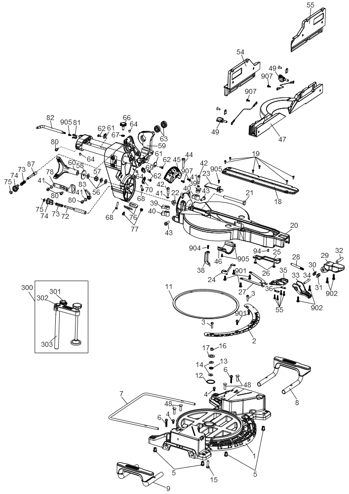 Exploded Diagram A Diagram and Parts List for DCS781X1 Type 20 DeWALT Miter Saw