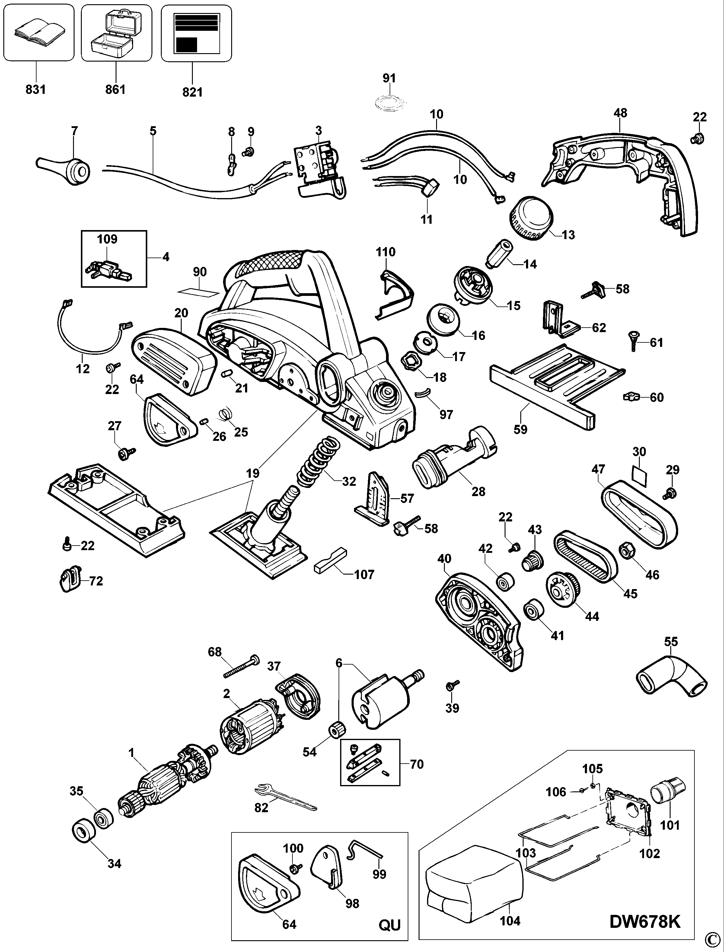 Page A Diagram and Parts List for DW678K-B2 2 DeWALT Planer Jointer