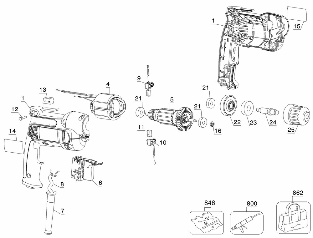 Diagram Diagram and Parts List for DWD110KR Type 2 DeWALT Impact Driver