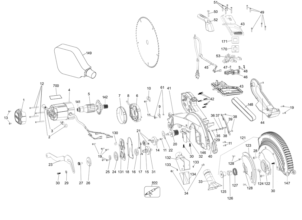 Exploded Diagram A Diagram and Parts List for DWS716XPS Type 21 DeWALT Table Saw