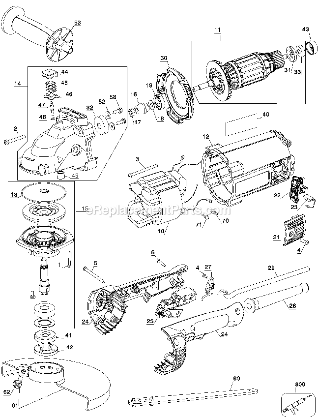 Page A Diagram and Parts List for D28491-B3 Type 1 DeWALT Angle Grinder