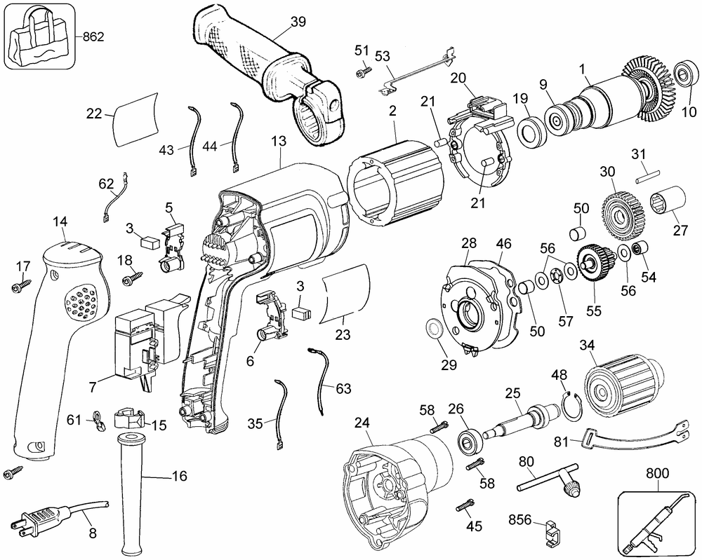 Diagram Diagram and Parts List for DW235GR Type 7 DeWALT Drill