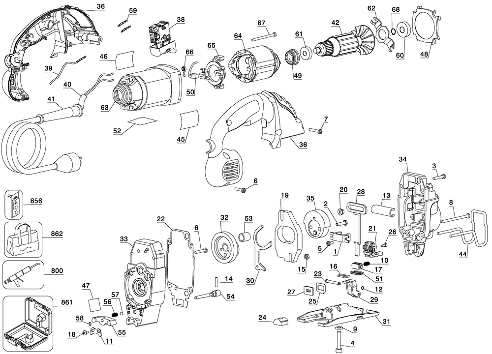 Page A Diagram and Parts List for DW317N Type 3 DeWALT Jig Saw