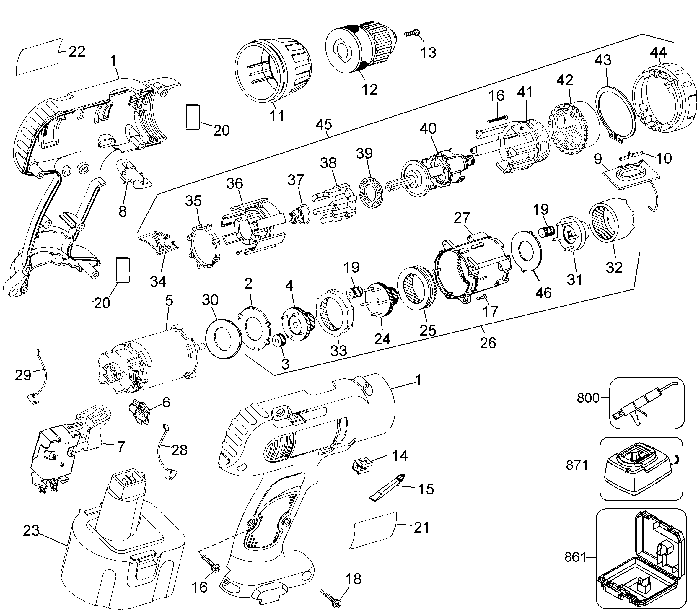Page A Diagram and Parts List for DW992K-2 1 DeWALT Electric Drill