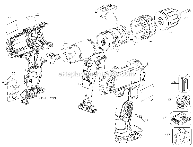 Page A Diagram and Parts List for DCD710S2 Type 3 DeWALT Cordless Drill
