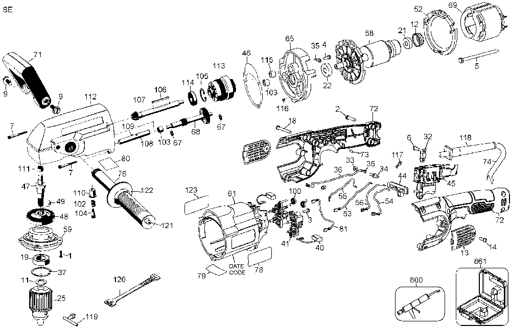 Page A Diagram and Parts List for DW124 Type 3 DeWALT Electric Drill