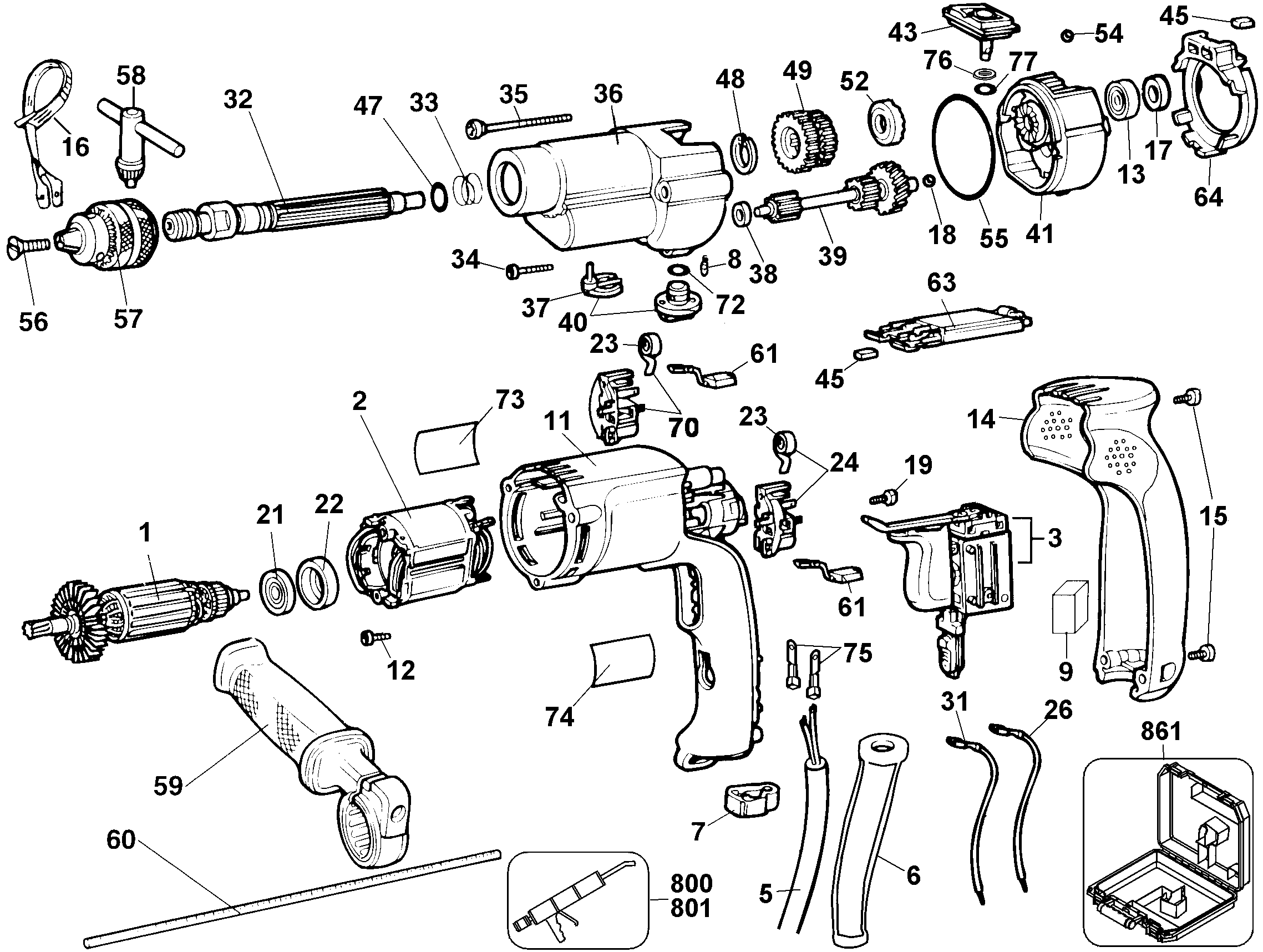 Page A Diagram and Parts List for DW505K 1 DeWALT Electric Drill