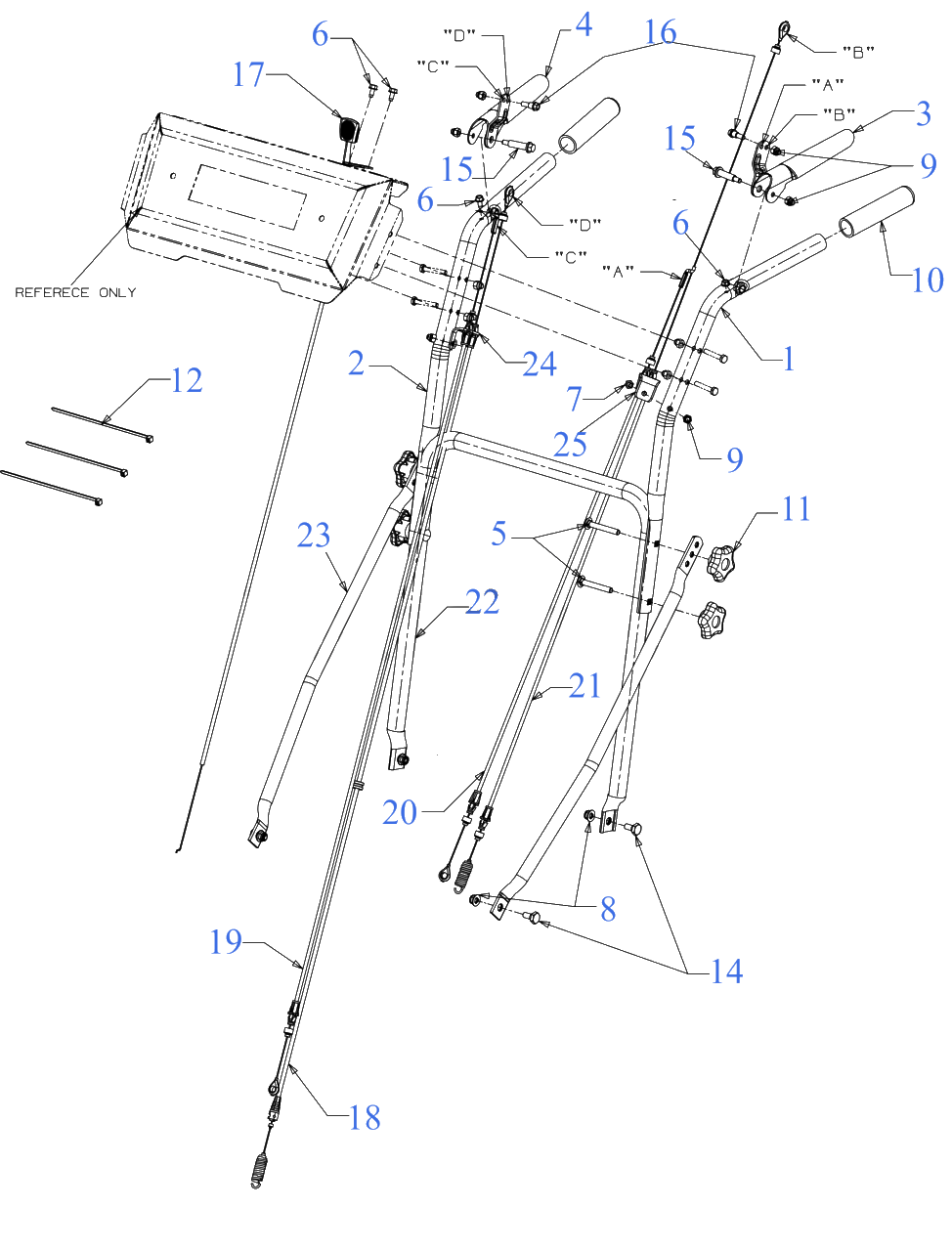 Handle Diagram and Parts List for DW33 (DXGMW33344R)(2022) DeWALT Lawn Mower