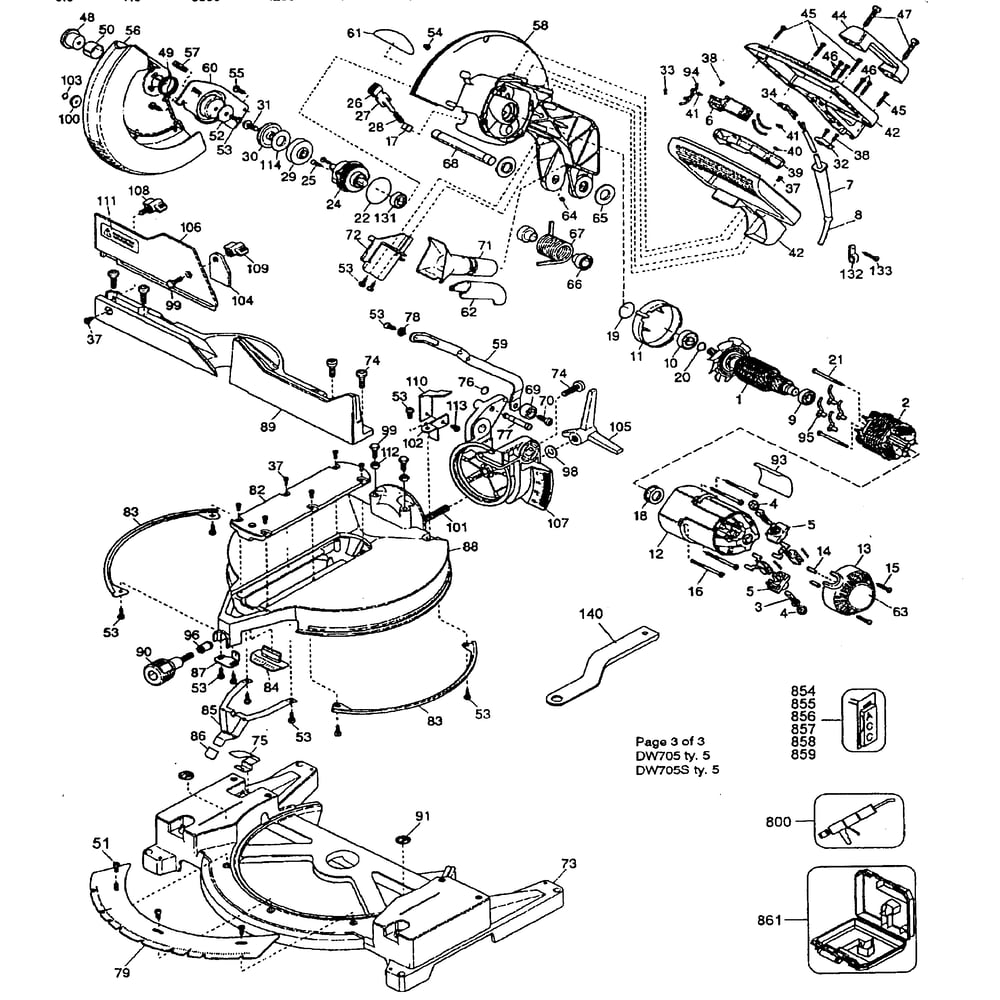 Cabinet Parts Diagram and Parts List for DW705TY5  DeWALT Saw