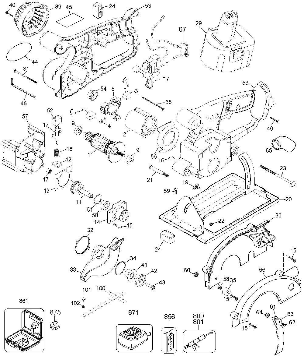 Exploded Diagram A Diagram and Parts List for DW936K2H Type 1 DeWALT Saw