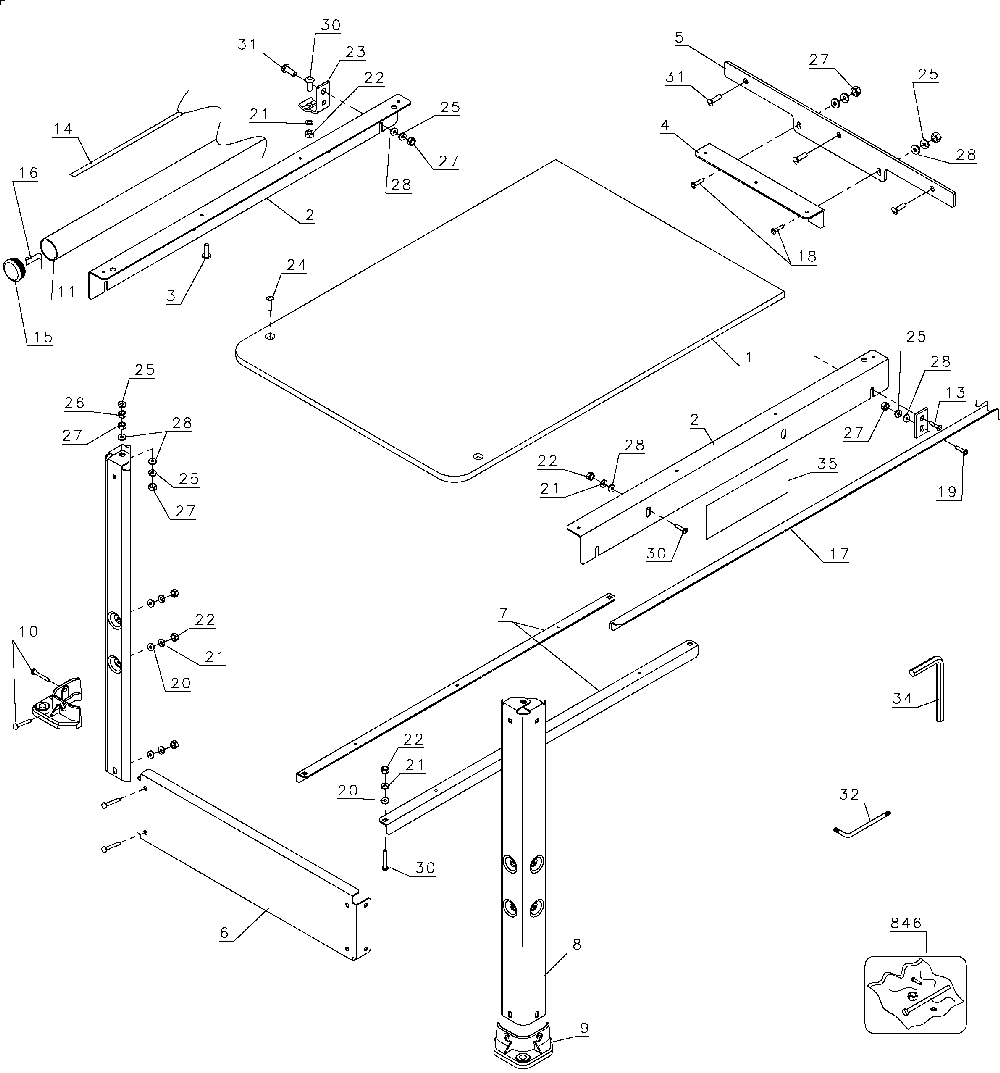 Exploded Diagram A Diagram and Parts List for DE7464-QZ Type 1 DeWALT Table Saw Accessories