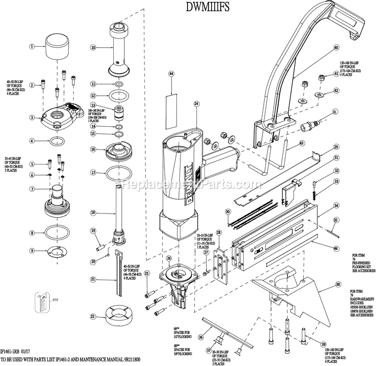 Page A Diagram and Parts List for DWMIIIFS 17030000 and Higher DeWALT Nailer