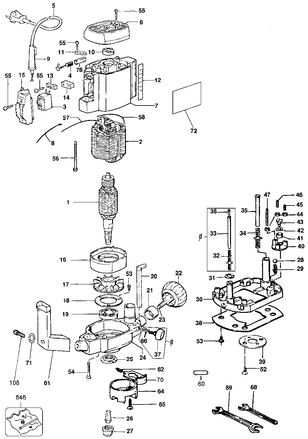 Exploded Diagram A Diagram and Parts List for D614-04 Type 2 DeWALT Router