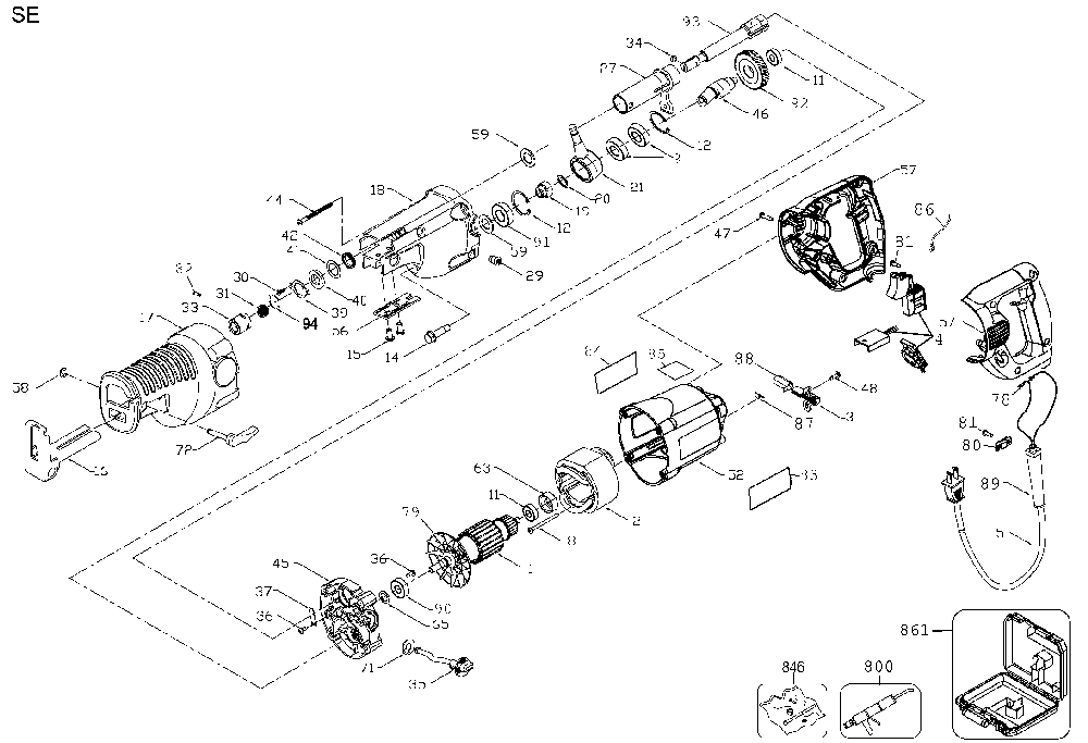 Page A Diagram and Parts List for DW311K Type 1 DeWALT Reciprocating Saw