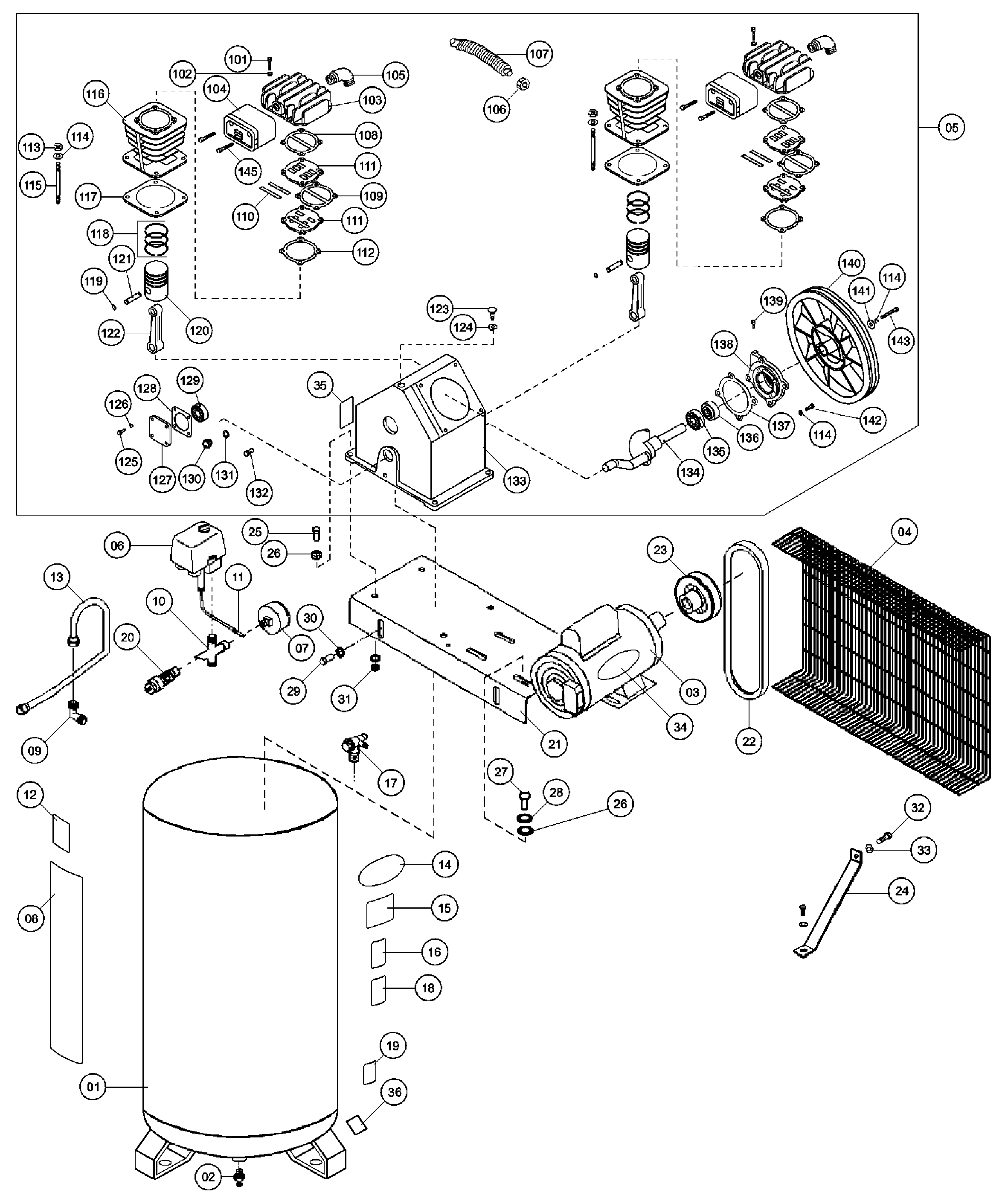 Default Diagram and Parts List for D55955FB3 Type 1 DeWALT Compressor