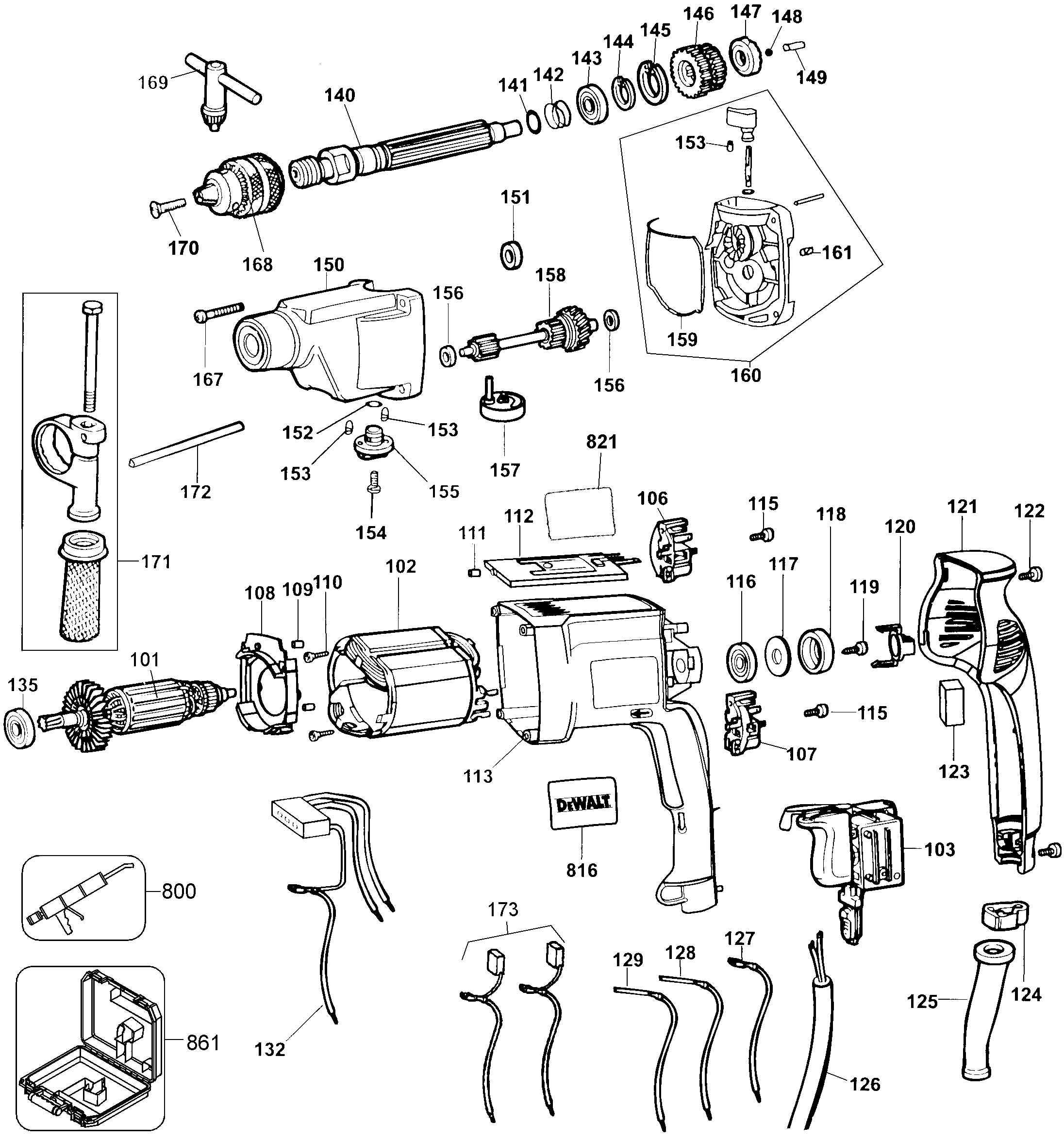 Page A Diagram and Parts List for DW515K 1 DeWALT Hammer